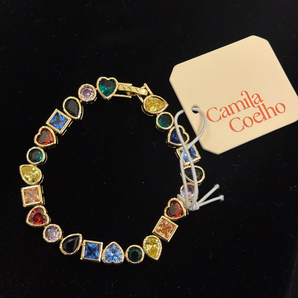 Nwt Camila Coelho Gemstone Jewel Bejeweled Multicolor Rainbow Gold Bracelet